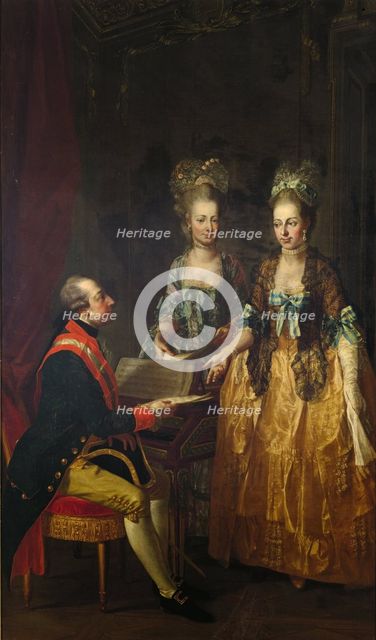 Emperor Joseph II at the piano with his sisters Maria Anna and Maria Elisabeth. Artist: Hauzinger, Josef (1728-1786)