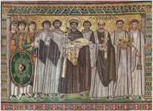Emperor Justinian and Members of His Court, Byzantine, early 20th century (original dated 6th cent). Creator: Unknown