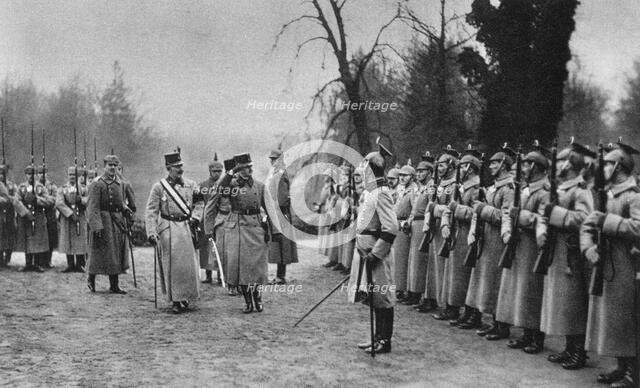 Emperor Karl I of Austria visiting Kaiser Wilhelm II at Army headquarters, World War I, 1917. Artist: Unknown