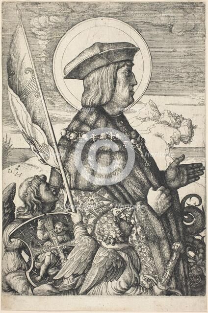 Emperor Maximilian I in the Guise of Saint George, c. 1509/1510. Creator: Daniel Hopfer.