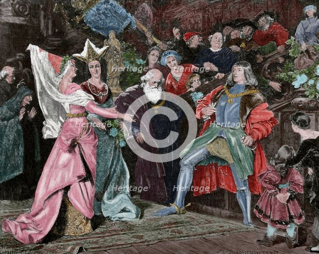 Emperor Maximilian I requesting the hand of Mary of Burgundy, (19th century).  Creator: Wollerman.
