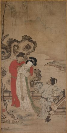 Emperor Minghuang Teaching Yang Gueifei to Play the Flute, late 1400s-early 1500s. Creator: Choryusai (Japanese)