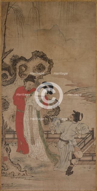 Emperor Minghuang Teaching Yang Gueifei to Play the Flute, late 1400s-early 1500s. Creator: Choryusai (Japanese).