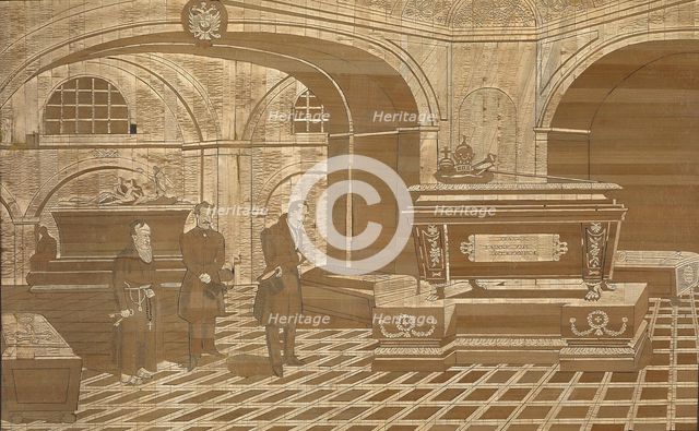 Emperor Nicholas I at the coffin of Emperor Francis I of Austria, ca 1835. Artist: Anonymous  