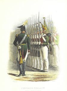 Emperor Nicholas I reviewing his guard, 1855. Creators: Boyer, Charles-Amédée Colin