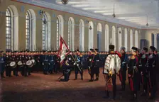 Emperor Nicholas II Presenting the Colour to the 145th Novocherkassk Infantry Regiment, 1900. Creator: Narkiz Nikolaevich Bunin