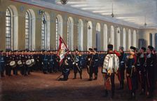 Emperor Nicholas II Presenting the Colour to the 145th Novocherkassk Infantry Regiment, 1900. Creator: Narkiz Nikolaevich Bunin