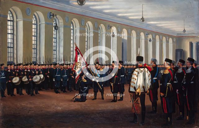 Emperor Nicholas II Presenting the Colour to the 145th Novocherkassk Infantry Regiment, 1900. Creator: Narkiz Nikolaevich Bunin.