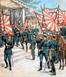 Emperor of Japan presenting colours to Japanese regiments, 1904