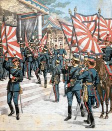 Emperor of Japan presenting colours to Japanese regiments, 1904