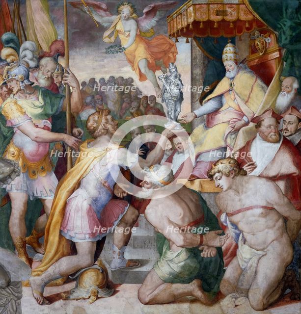 Emperor Otto I brings the Church treasury to Pope John XII. back, ca 1563.