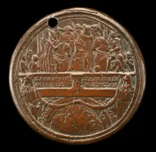 Emperor, Pope, and Cardinals on Ponte Sant Angelo [reverse], 1468/1469. Creator: Bertoldo di Giovanni