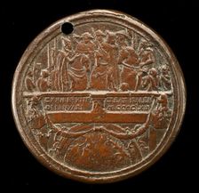 Emperor, Pope, and Cardinals on Ponte Sant Angelo [reverse], 1468/1469. Creator: Bertoldo di Giovanni