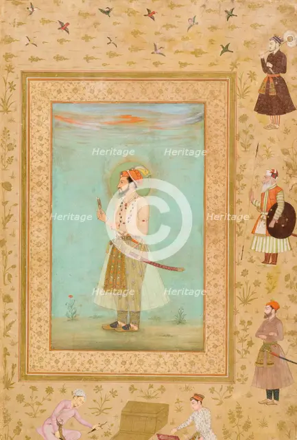 Emperor Shah Jahan (r. 1628-1658) (verso), Calligraphy (recto), Folio from the..., 1500-1544 (recto) Creator: Bichitr.