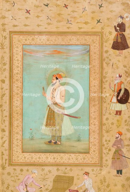 Emperor Shah Jahan (r. 1628-1658) (verso), Calligraphy (recto), Folio from the..., 1500-1544 (recto) Creator: Bichitr.