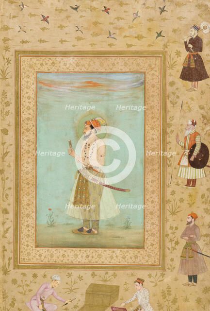 Emperor Shah Jahan (r. 1628-1658) (verso), Calligraphy (recto), Folio from the..., 1500-1544 (recto) Creator: Bichitr.