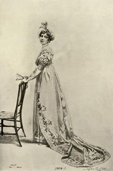Empire gown worn in Philadelphia, now in Memorial Hall (1804), 1903, (1937). Creator: Sophie B Steel