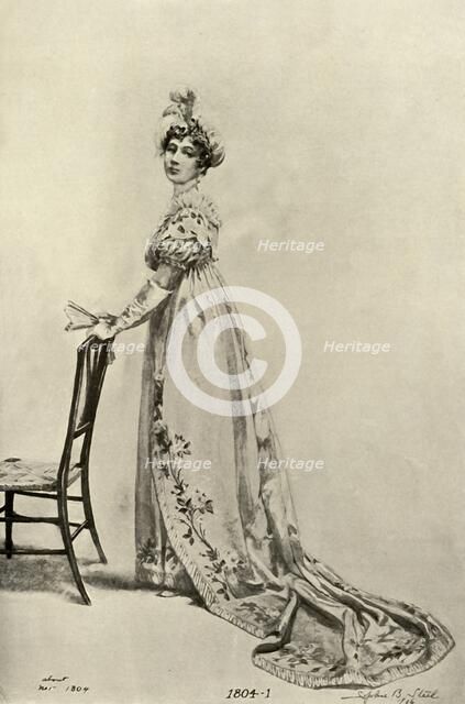 'Empire gown worn in Philadelphia, now in Memorial Hall', (1804), 1903, (1937). Creator: Sophie B Steel.
