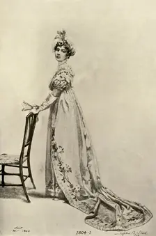Empire gown worn in Philadelphia, now in Memorial Hall (1804), 1903, (1937). Creator: Sophie B Steel
