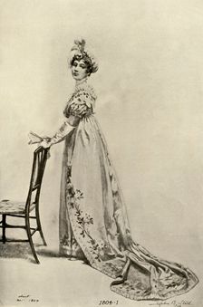 Empire gown worn in Philadelphia, now in Memorial Hall (1804), 1903, (1937). Creator: Sophie B Steel