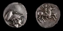 Emporiae coin. Obverse: Head of Athena with Corinthian helmet, 4th century BC. Artist: Numismatic, Ancient Coins