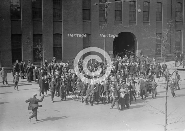 Employees of the Baldwin Locomotive works standing outside bldg., Philadelphia, 1910. Creator: Bain News Service.