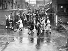 Employees leaving the Rolls-Royce works, Derby, WWII, c1939-c1945