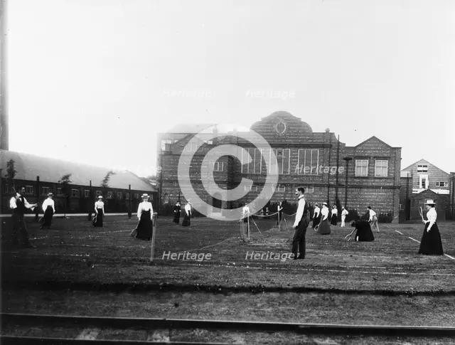 Employees playing tennis, Rowntree Tennis Club, York, Yorkshire, 1900. Artist: Unknown