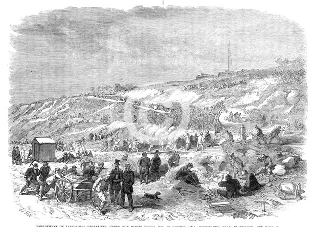 Employment of Lancashire operatives, under the Public Works Act..., Blackburn, 1864. Creator: Frederick John Skill.