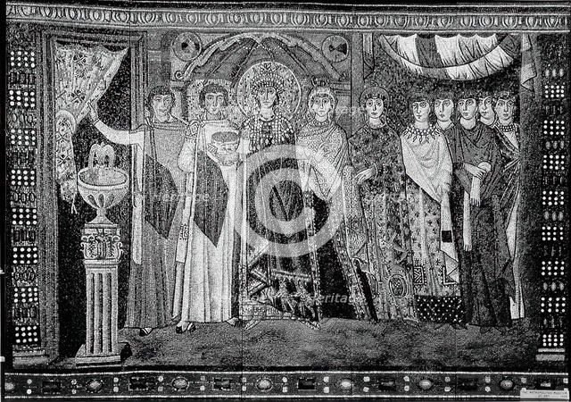 Empress Theodora and Members of Her Court, Byzantine, early 20th century (original dated 6th cent). Creator: Unknown.