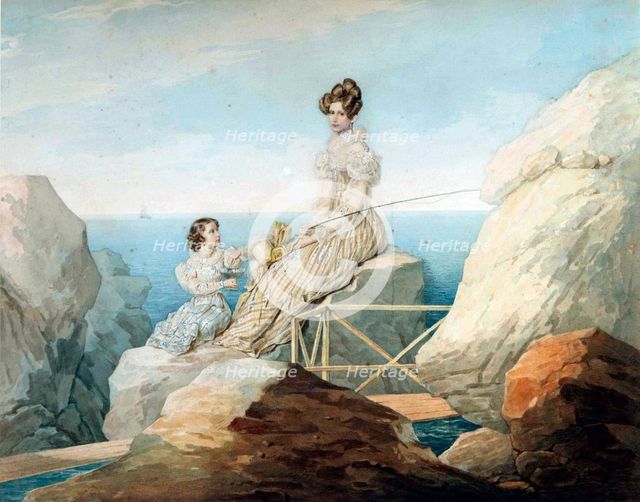 Empress Alexandra Fyodorovna with Daughter Grand Duchess Maria Nikolaievna of Russia, 1820s.  Creator: Sokolov, Pyotr Fyodorovich (1791-1848).