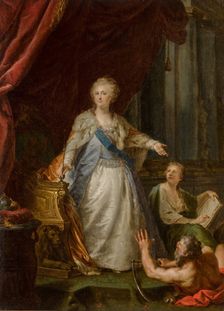 Empress Catherine II with Allegorical Figures of Saturn and History, c1793. Creator: Johann Baptist Lampi I