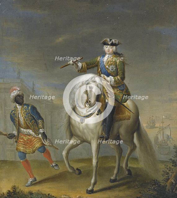 Empress Elisabeth (1709-1762) with a Arab boy. Artist: Grooth, Georg-Christoph (1716-1749)