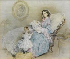 Empress Elisabeth and her children, Gisela and Rudolf, 1858. Creator: Kriehuber; Josef (1800-1876)