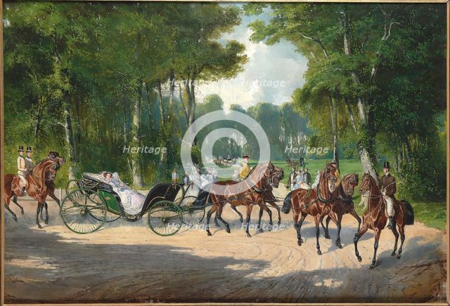 Empress Elisabeth in a carriage in Vienna's Prater, ca 1860. Creator: Anonymous.