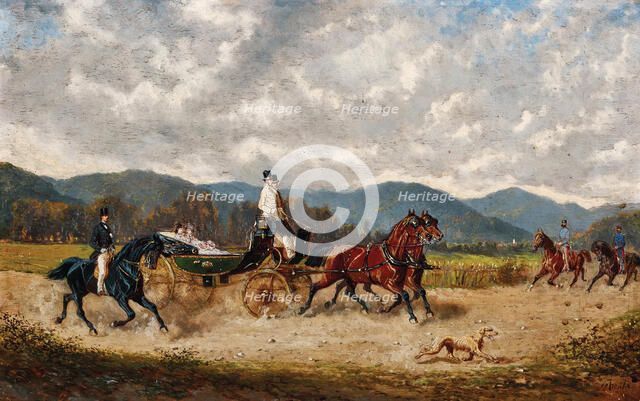 Empress Elisabeth in a carriage in Gödöllö, c1880. Creator: Bensa; Alexander von (1820-1902).