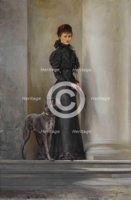 Empress Elisabeth of Austria at the Achilleion Palace main entrance.