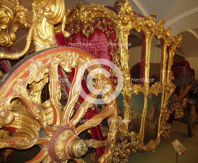 Empress Elisabeth Petrovna's Royal Coach, 1754. Artist: Drillerosse, A. (active Mid of 18th cen.)