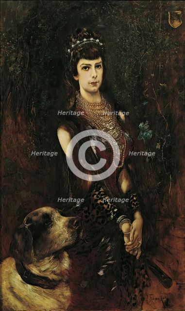 Empress Elisabeth with St. Bernard dog, 1883. Creator: Anton Romako.