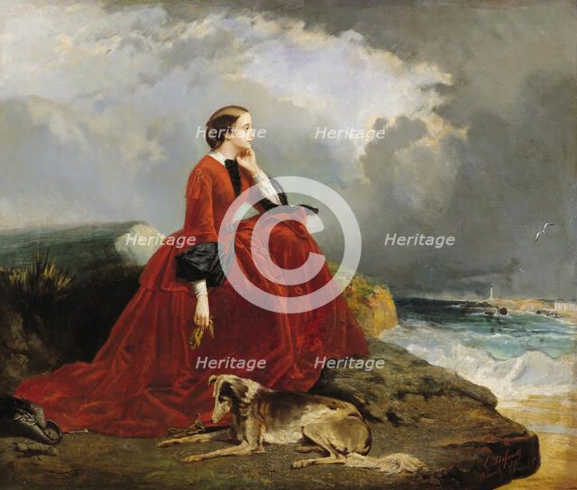 Empress Eugénie (1826-1920) at Biarritz. Creator: Defonds, Emile (active second Half of 19th cen.).