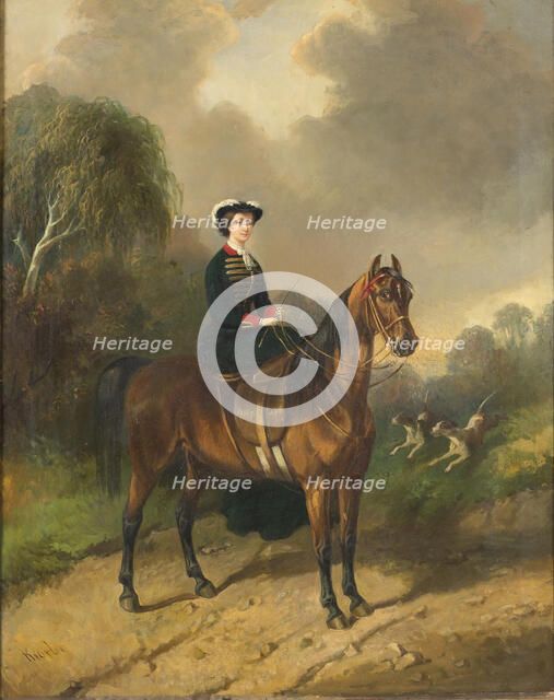 Empress Eugenie on Horseback, 1853-1876. Creator: Carl Fredrik Kioerboe.