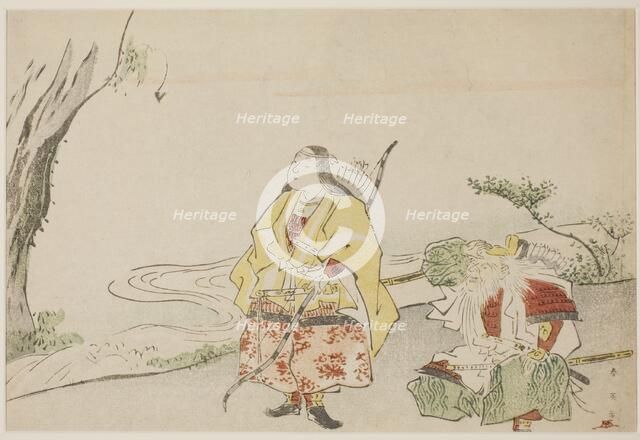 Empress Jingu (left), and Her Minister Takenouchi no Sukune (right), late 1780s. Creator: Katsukawa Shun'ei.