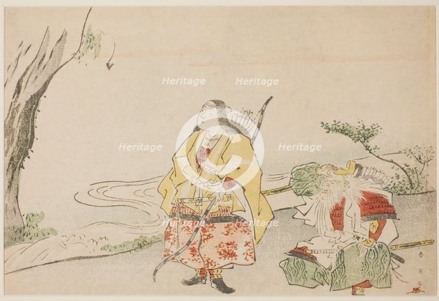 Empress Jingu (left), and Her Minister Takenouchi no Sukune (right), late 1780s. Creator: Katsukawa Shun'ei.
