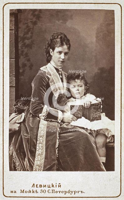 Empress Maria Fyodorovna (Dagmar of Denmark) (1847-1928) with son Nicholas Alexandrovich of Russia,  Artist: Levitsky, Sergei Lvovich (1819-1898)