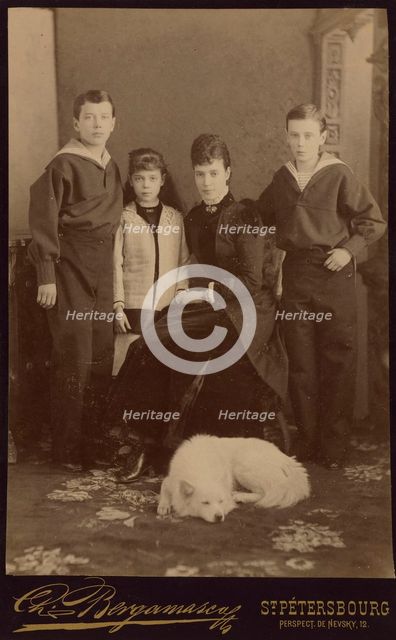 Empress Maria Fyodorovna with children, Nicholas Alexandrovich, George Alexandrovich and Xenia Alexa