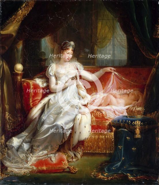 Empress Marie-Louise With the Sleeping King of Rome. Artist: Franque, Joseph-Boniface (1774-1833)