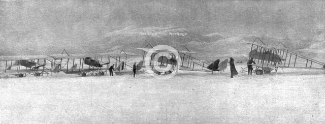 ''En campagne avec les Serbes; Escadrille francaise de Serbie surprise par une forte chute..., 1915. Creator: Unknown.