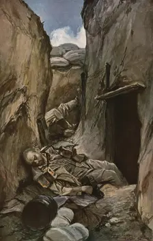 En Champagne; Tranchee conquise a Perthes (octobre 1915) 1915. Creator: Francois Flameng