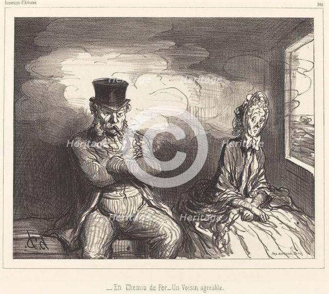 En Chemin de Fer - Un Voisin agréable, 1862. Creator: Honore Daumier.