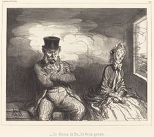 En Chemin de Fer - Un Voisin agréable, 1862. Creator: Honore Daumier